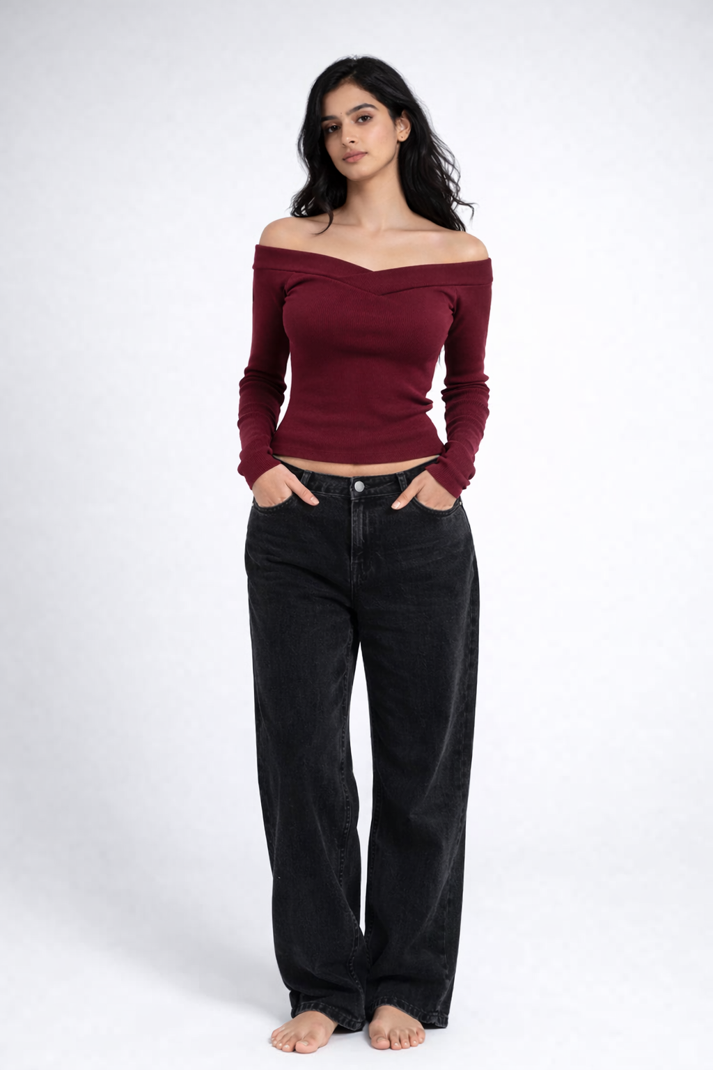 The Serene Off-Shoulder Rib